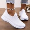 Women's Solid Color Platform Sneakers, Breathable Knit Slip On Outdoor Shoes, Comfortable Low Top Sport Shoes