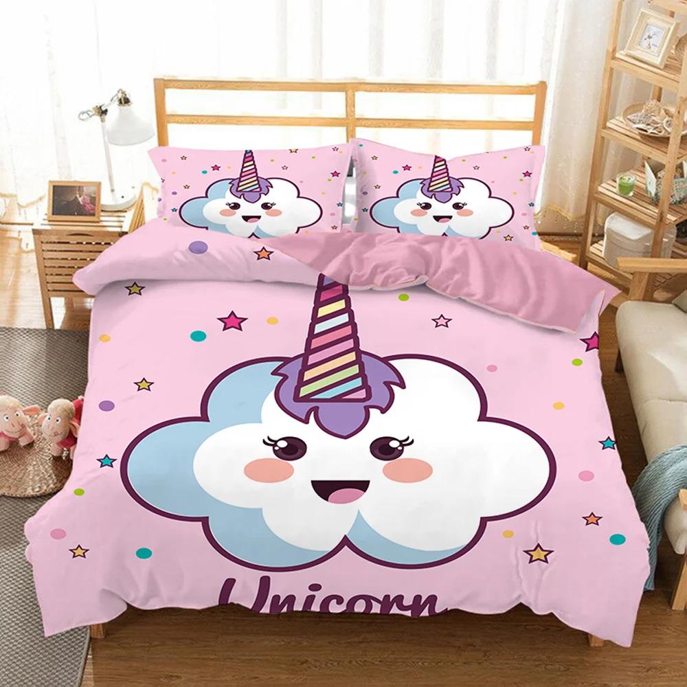 Unicorn Kids Girls Pink 3D Bedding Set Duvet Cover Sale Cartoon Bedcllothes Animal Printed Queen King Size Home Duvet Covers