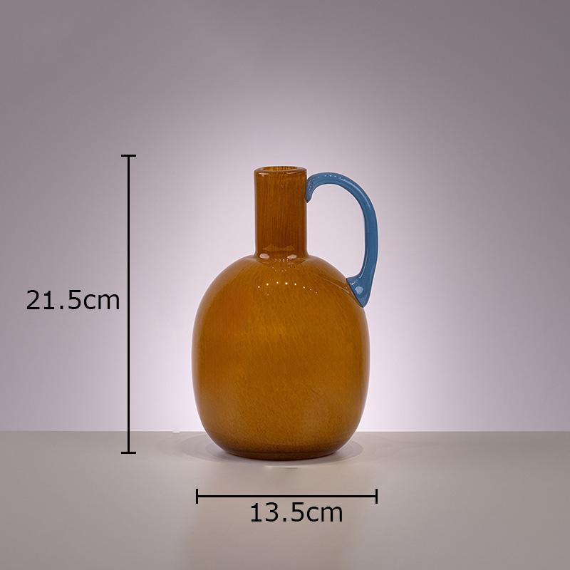 Single Handle Colorful Glass Vase Hydroponic Plant Pot Table Decoration Flower Arrangement Floral Vases Room Aesthetic Decor