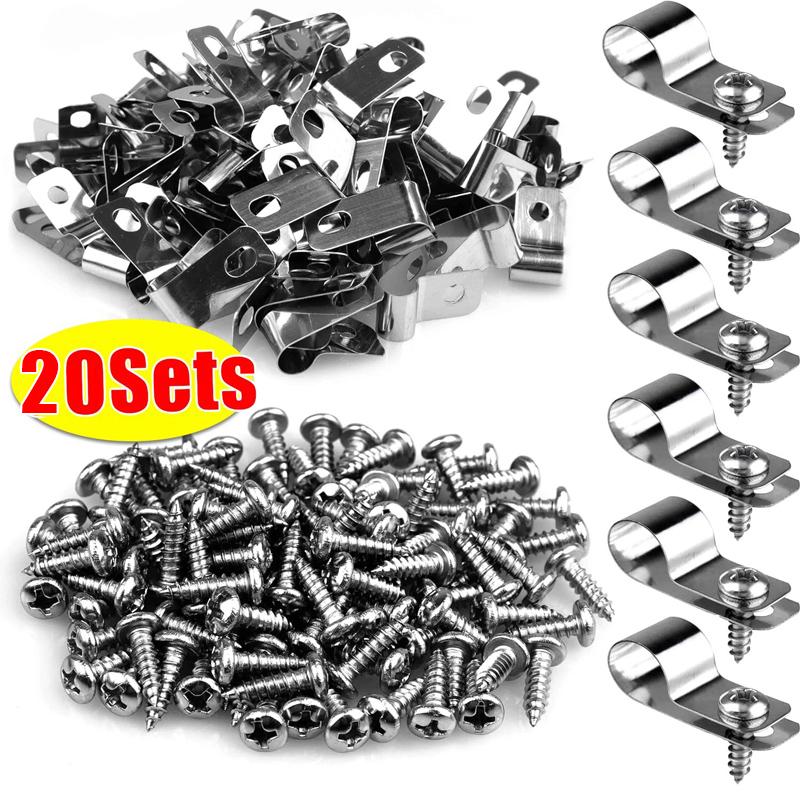 R-type Livestock Cable Clamps Stainless Steel Fence Wire Clamp Garden Fence Mounting Metal Clips Fixing Fastener with Screws