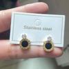 Черные серьги-пусеты с круглыми стразами, титановая сталь с покрытием из розового золота, простые женские украшения в корейском стиле