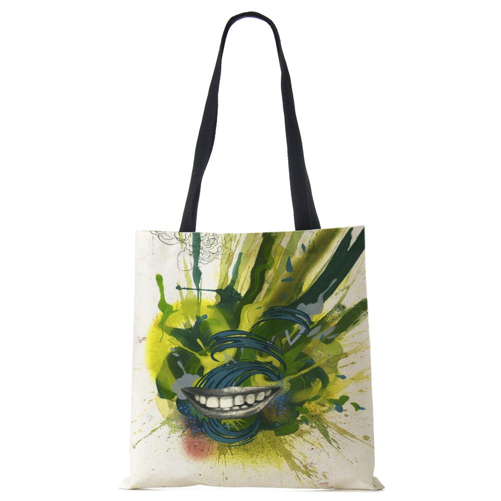 Раскрашенная холщовая сумка-тоут на плечо женская с милым принтом Харадзюку повседневная для покупок ручная сумка многоразовая большой вместимости пляжная сумка CLE