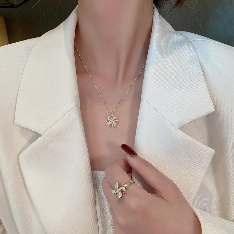 Rotating Windmill Pendant Necklace with Micro-Set Zirconia Elegant Design Fashionable and Versatile Accessory