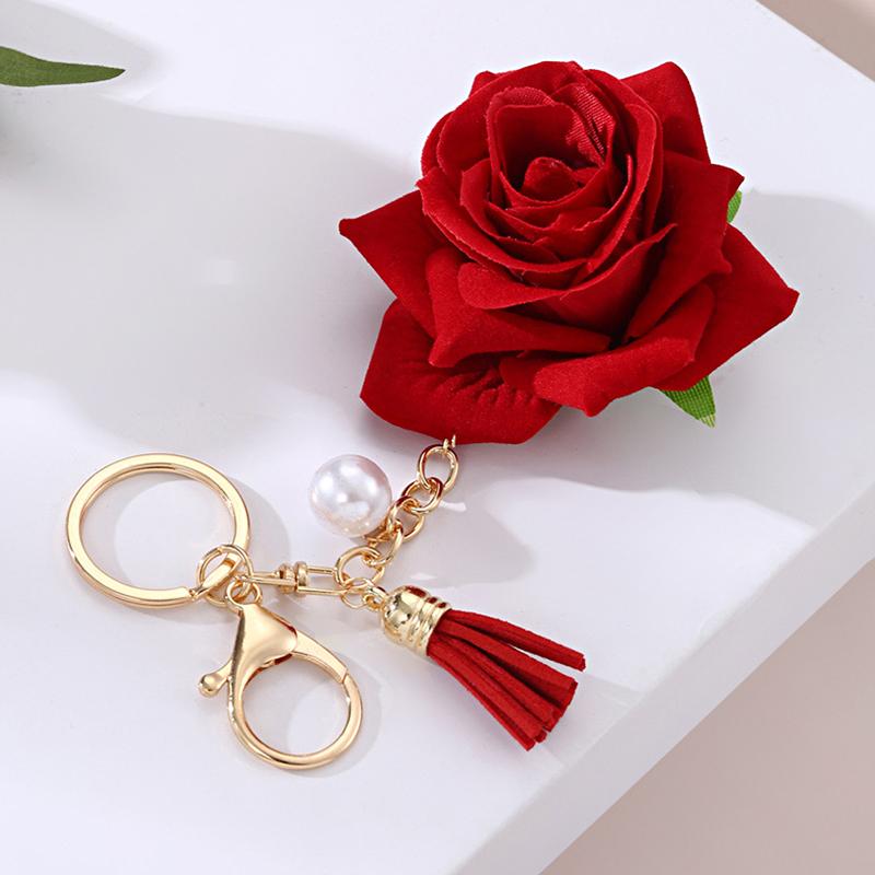 1шт искусственная роза элегантный брелок кулон красный искусственный жемчуг модный металл с кисточкой цветок шарм
