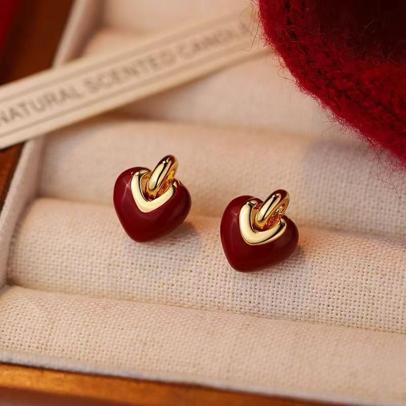Серьги-сердечки красного цвета, год Змеи 2025, из стерлингового серебра 925 пробы, праздничные украшения для женщин.