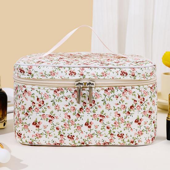 Cosmetic Bag Floral Pattern Large Capacity Dual Smooth Zipper Easy-to-clean Foldable Makeup Organizer