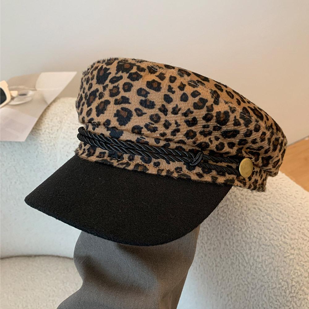 Панк Берет с леопардовым принтом Сексуальная кепка с плоским верхом Ретро Берет Y2k для женщин