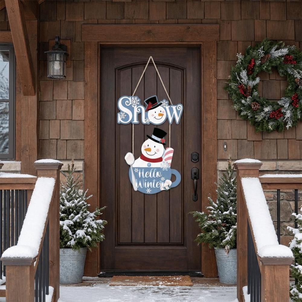Cute Snowman Wooden Door Hanger Decorative Winter Welcome Sign Indoor