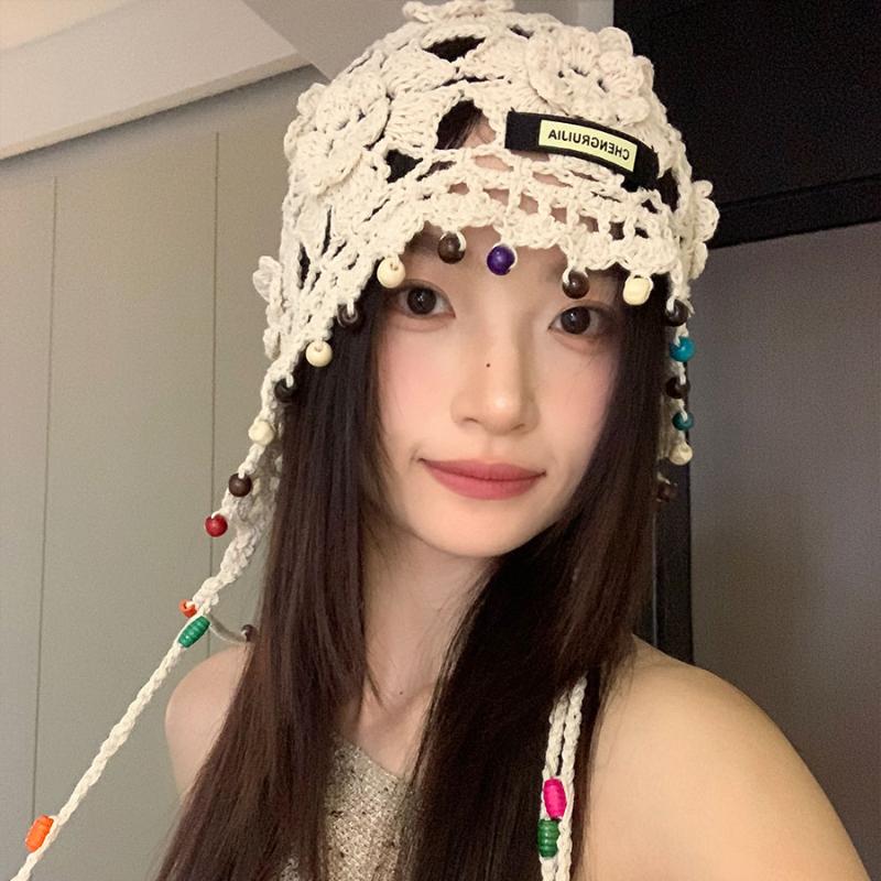 Корейская версия ретро тканые ажурные бахромчатые цветочные шапки для женщин летний выход универсальный бохо этнический стиль пуловер шапка