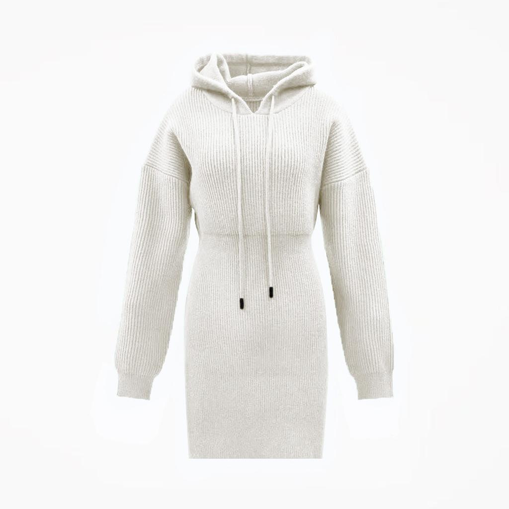 Women's Winter Rib Knit Pullover Sweater Fashion Fall Dresses Long Sleeve Hooded Bodycon Dress