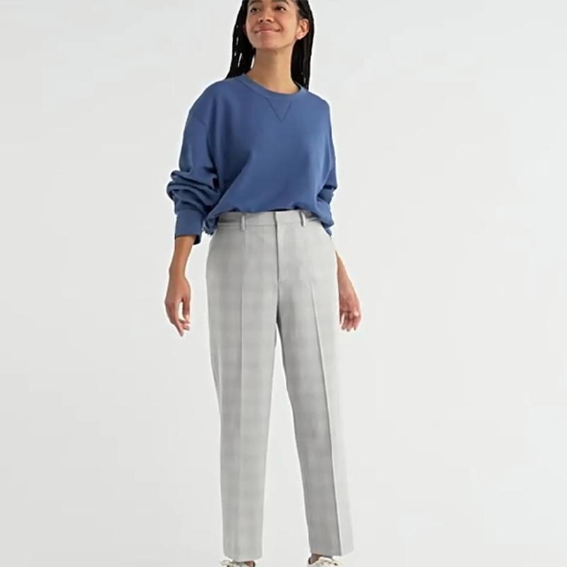 Uniqlo Клетчатые брюки с блоками цвета, свободные, прямые, повседневные, женские, серые 457238-02