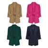 Women Suit Coat Turn-down Collar Long Sleeve Pockets Suit Jacket Solid Color Open Front Office Lady Business Outwear
