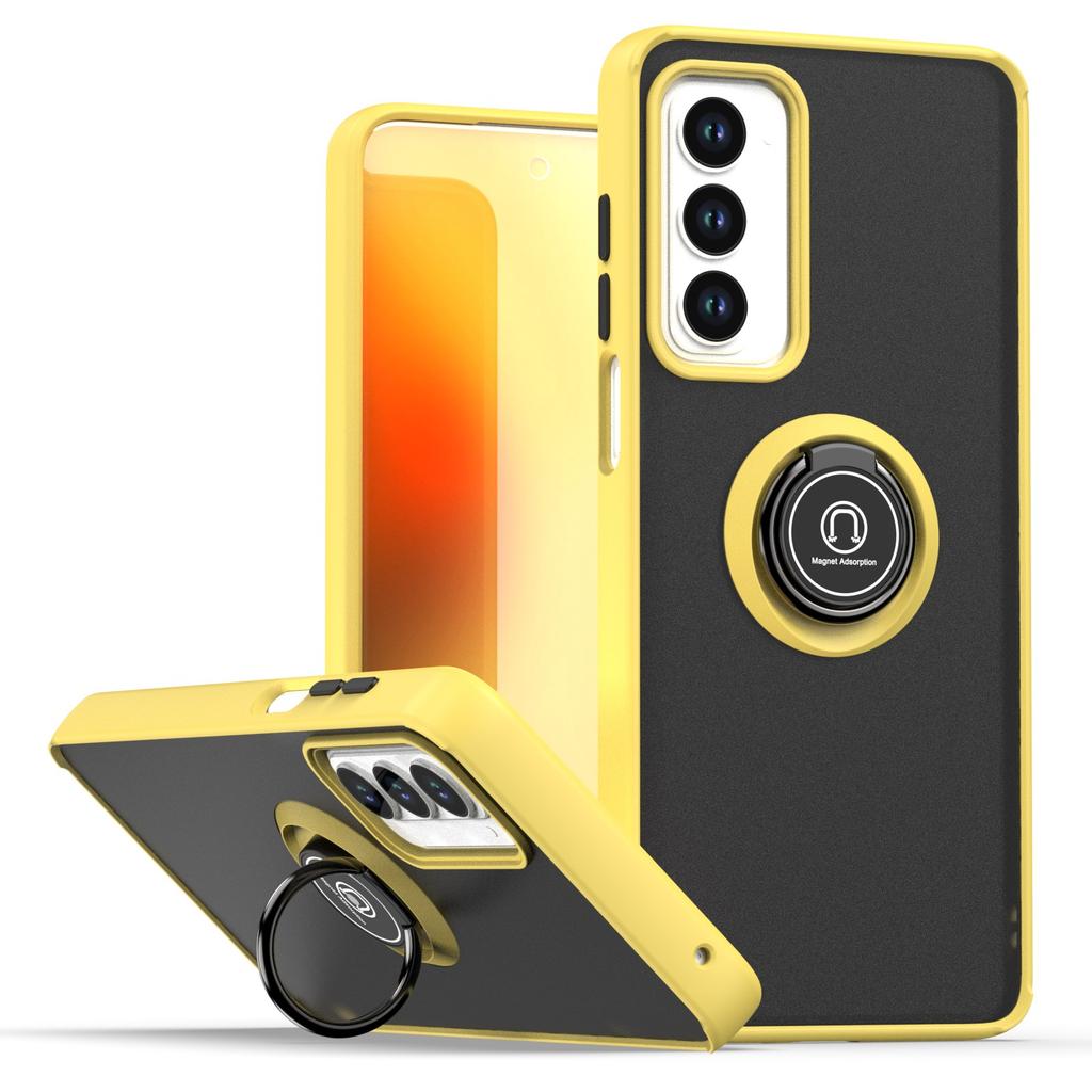 Матовый противоударный чехол-броня для Motorola Moto Edge 2021 с кольцом-подставкой и магнитным держателем