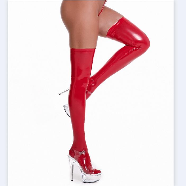 Черные, красные сексуальные латексные высокие гольфы из искусственной кожи с мокрым эффектом, длинные женские гольфы из искусственной кожи, высокие гольфы
