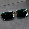 Frameless Men'S Sunglasses Green Crystal Stone Leopard Print Cycling Goggles Black Shades Metal Driving Glasses