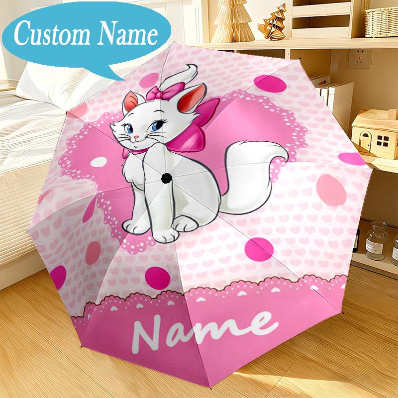 Custom Name Elegant white cat Umbrella Folding Umbrella, Automatic Umbrella 8-Frame for Travel, Casual Lightweight Birthday Christmas gift