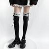 Милые длинные носки гольфы женские с бандажной лентой и бантом, до колена, чулки выше колена, носки чулки с кружевами и оборками в стиле Лолита