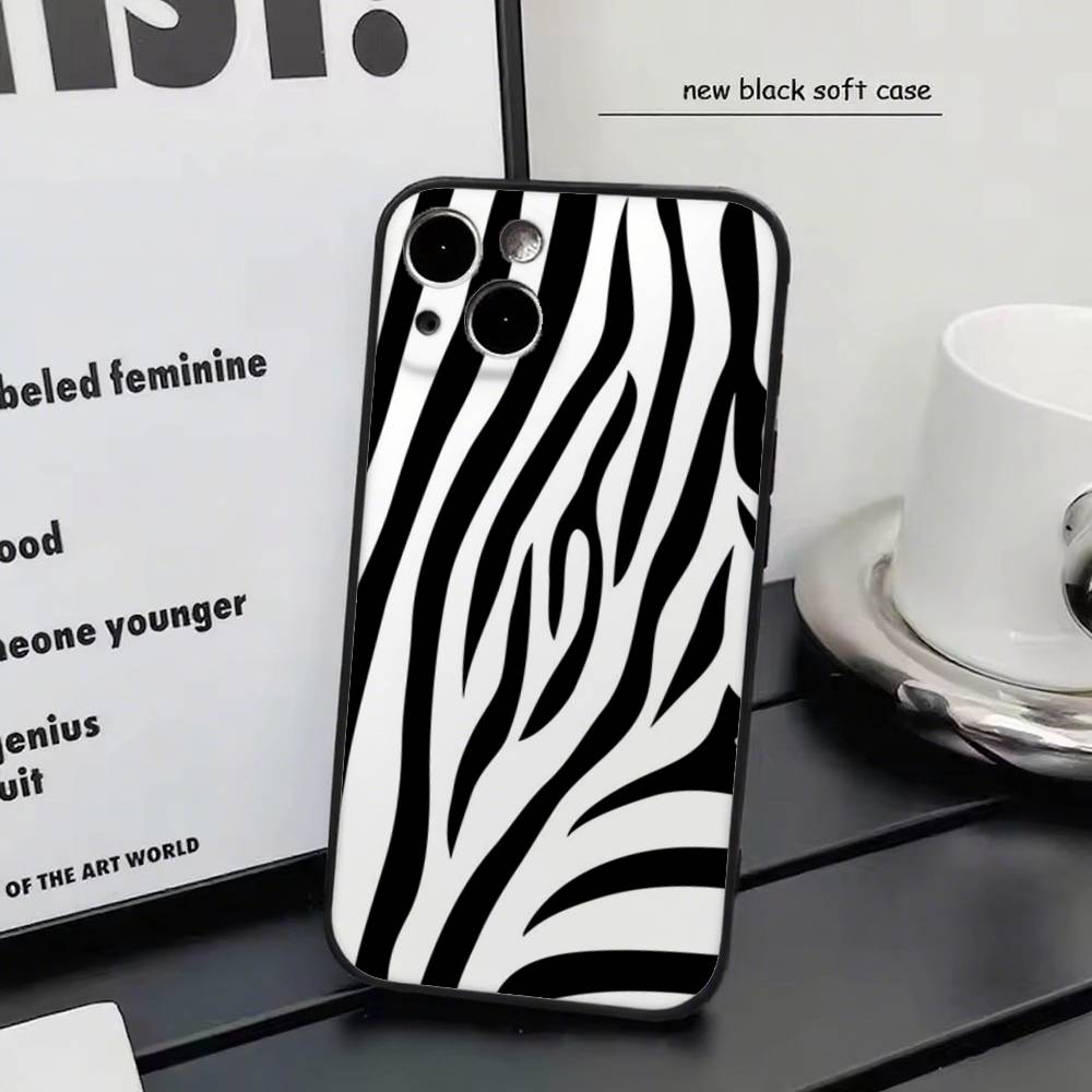 Корова Зебра Полоска Для iPhone 13,17,11,12,16,14,15,Plus,Pro Max Мягкий Силикон Черный Чехол для Телефона