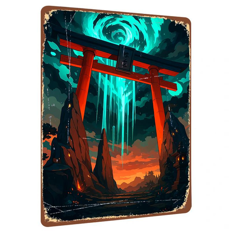 Japanese Torii Gate Magic Starry Sky Metal Wall Art Vintage Home Decor Living Room Hanging Painting
