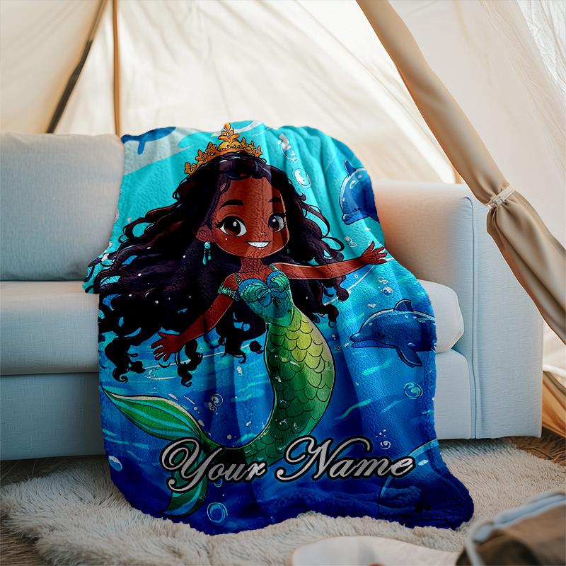 1PC Custom Name Mermaid Adventure Sea outdooor Flannel blankets Throw Blanket All-Season Throw Gift Bedspread for Couch, Bed, Camping Holiday Birthda