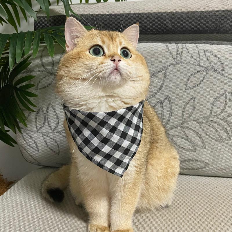Plaid elastic dog cat pet saliva towel lace lace pet triangle scarf bib supplies