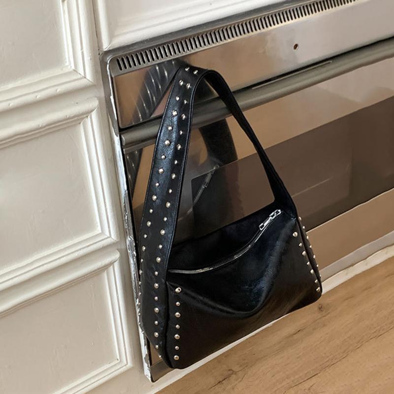 Винтажная однотонная сумка-подмышка с заклепками для женщин, легкая портативная сумка через плечо из ПУ кожи для путешествий, пляжа и повседневных выходов KTY