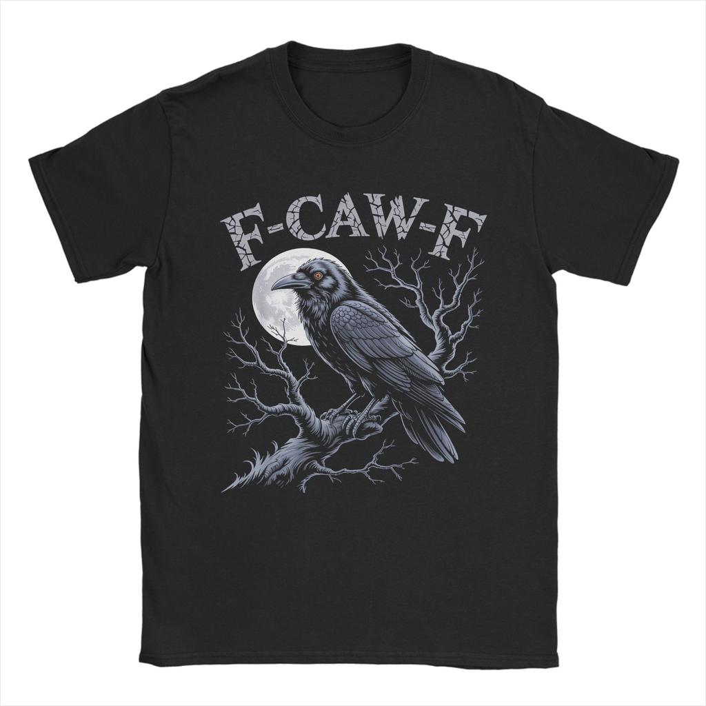 Crow F-Caw-F Funny Black Bird Moon Christmas Santa Hat T-Shirt for Men Crew Neck T Shirts  Short Sleeve Tee Shirt Clothing