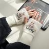 New Trendy Cartoon Lucky Labu Warm Plush Gloves Office Writing Knitted Wrist Guards Fingerless Gloves for Women