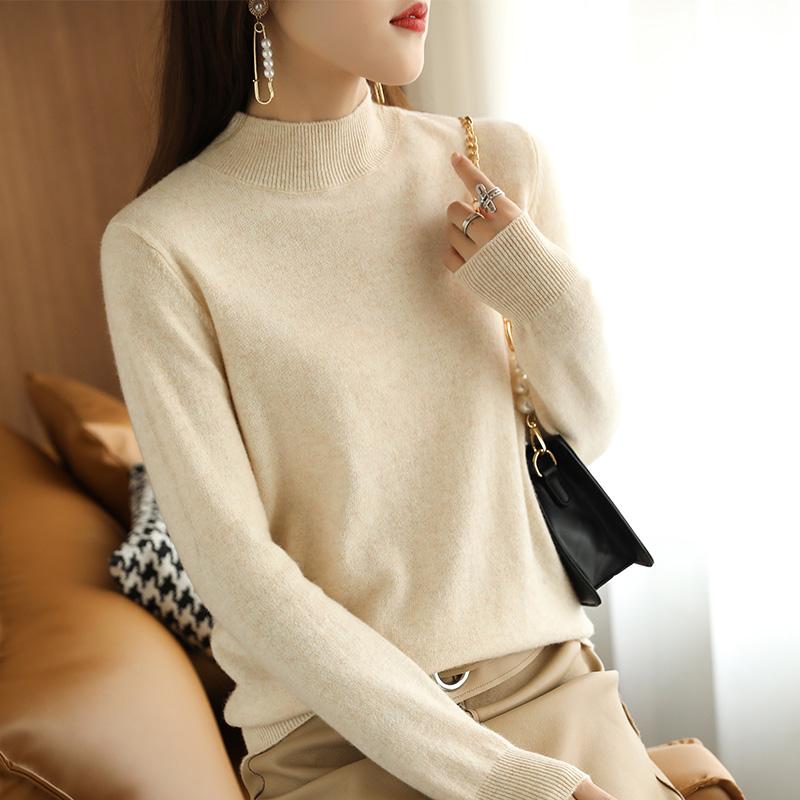 Элегантный темпераментный женский свитер с полувысоким воротником, тонкий с длинным рукавом, черный, для весны, осени и зимы, вязаная базовая рубашка для леди