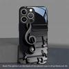 Черный Чехол из Закаленного Стекла с Узором Музыкальных Символов для iPhone 17 16 15 14 13 12 11 Pro Max 17 Air 7 8 Plus XR XS X