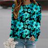 Fall Autumn Women'S Fashion O Neck Long Sleeve T-Shirt Loose Clothes Green Flowers Print T Shirt For Girls Street