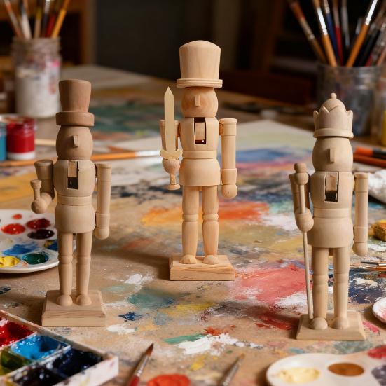 Неокрашенный деревянный солдатик-щелкунчик для самостоятельной сборки, фигурка солдатика-щелкунчика, раскраска, рождественское украшение, поделка