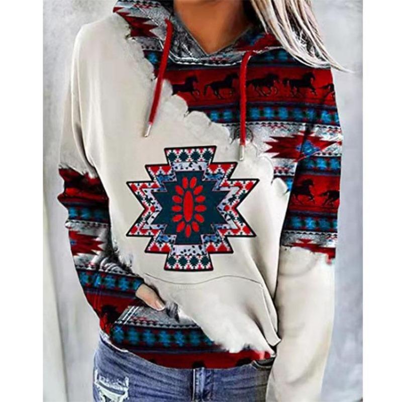 Autumn Thin Long Sleeve Plus Size Hoodies for Women Winter Vintage Ethnic Style Printed Hoodie Women Jackets Loose Warm Outerwears Sweatshirt 24666