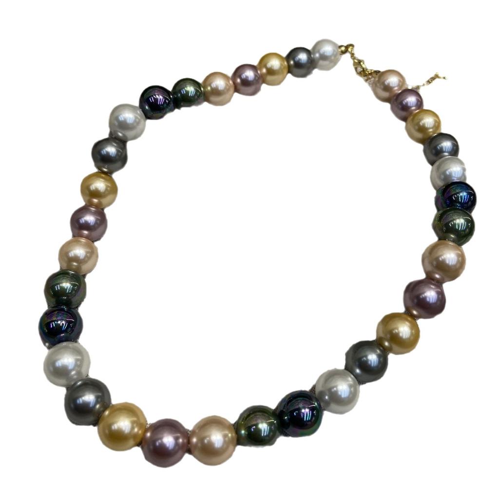 Новое китайское ретро 12 мм крупнозернистое ожерелье из таитянского золота с турмалиновыми бусинами и жемчугом цвета малахита на ключицу