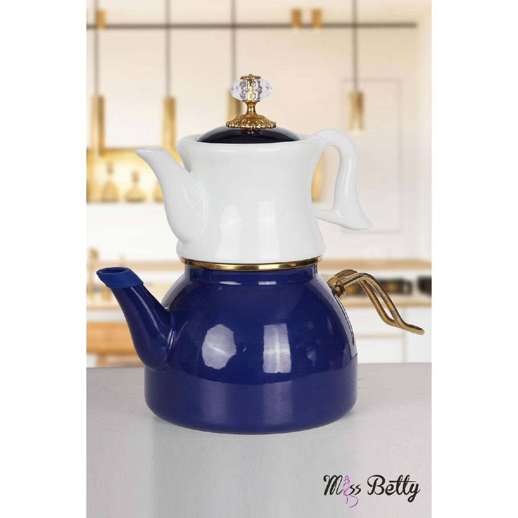 Enamel Teapot With Porcelain Teapot Dark Green