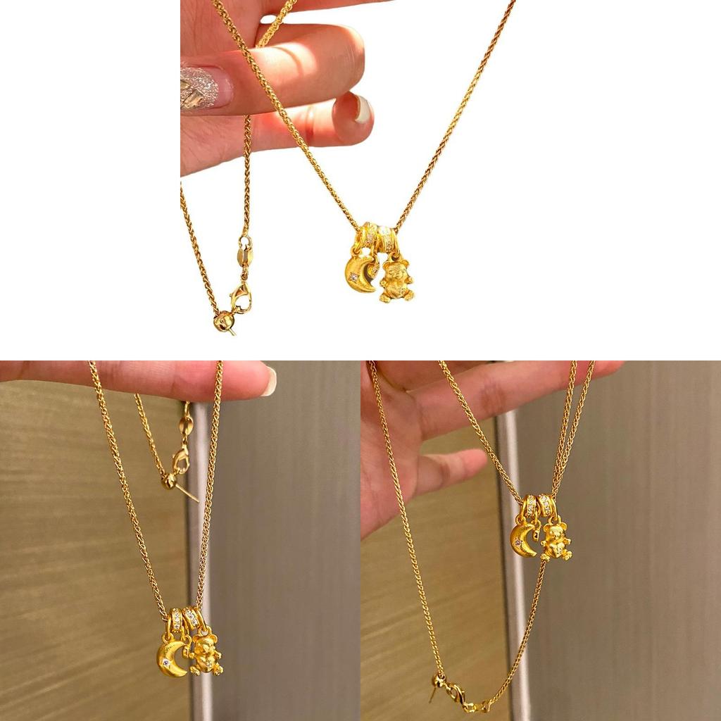 Simple Zircon Moon Bear Pendant Necklace For Girls Fashion Accessory Jewelry