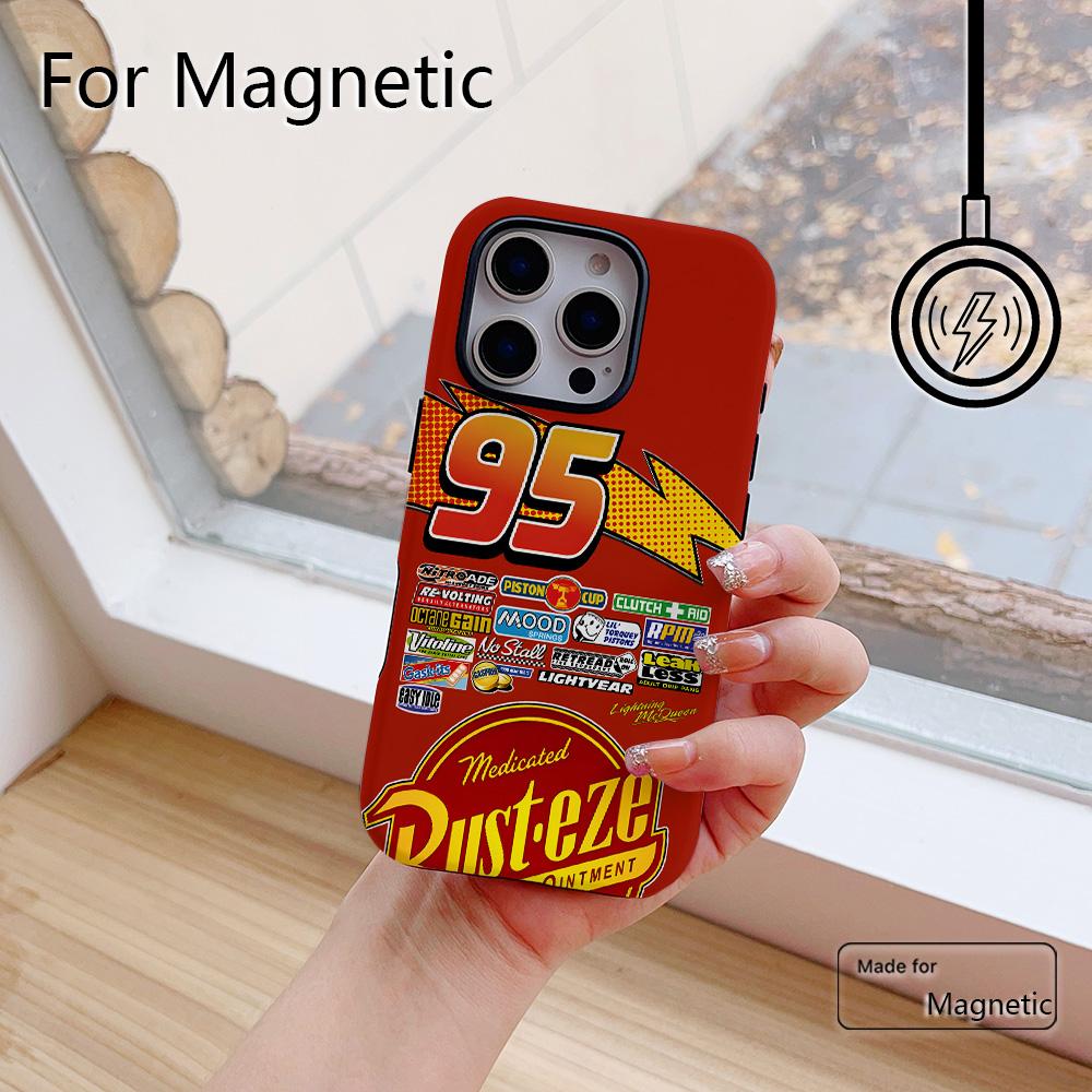 Чехол для телефона Cars Молния МакКуин 95 для iPhone 17 16 15 14 13 12 11 Pro Max Plus Air Роскошный Магнитный Двухслойный Задний Чехол
