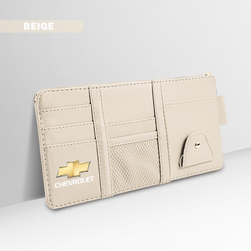 gjfp7 PU Leather Car Sun Visor Ticket Card Storage Bag Accessories For Chevrolet Cruze Sonic Silverado Trax Camaro Captiva Equinox SS