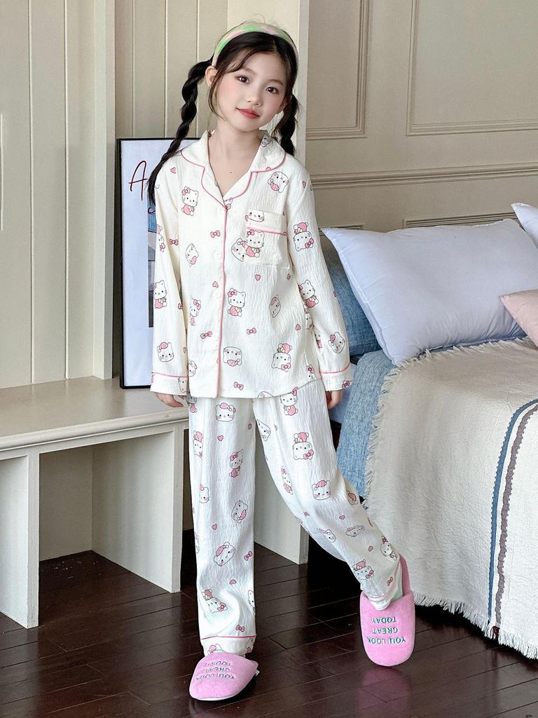 Girls' 2025 Autumn Cotton Pajama Set: Long Sleeve Homewear for Little & Big Girls