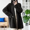 Sweater Coat Lapel Long Sleeve Open Front Knitting Sweater Coat with Pockets Solid Color Mid-length Casual Outerwear