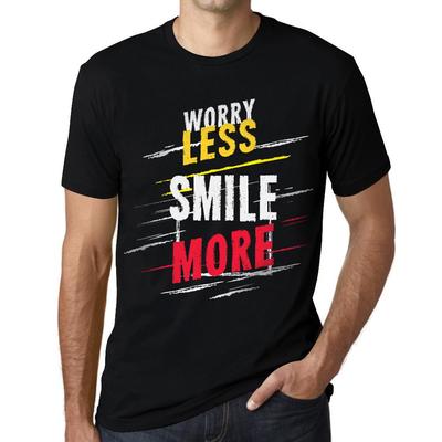 Мужская винтажная футболка Футболка с рисунком Worry Less Smile More Deep Black White Text
