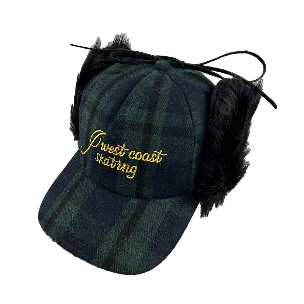 Autumn and winter plaid decorative fashion cap, warm ear protection, casual down baseball cap