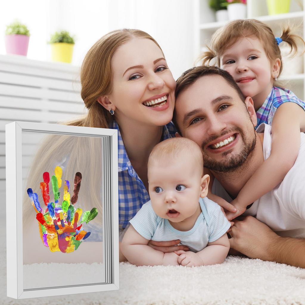 Family Handprint Kit DIY Handmade Keepsake Wooden Frame with 6 Paints Pen Eraser Paintbrush Non-Marking Nails Newborn Souvenir