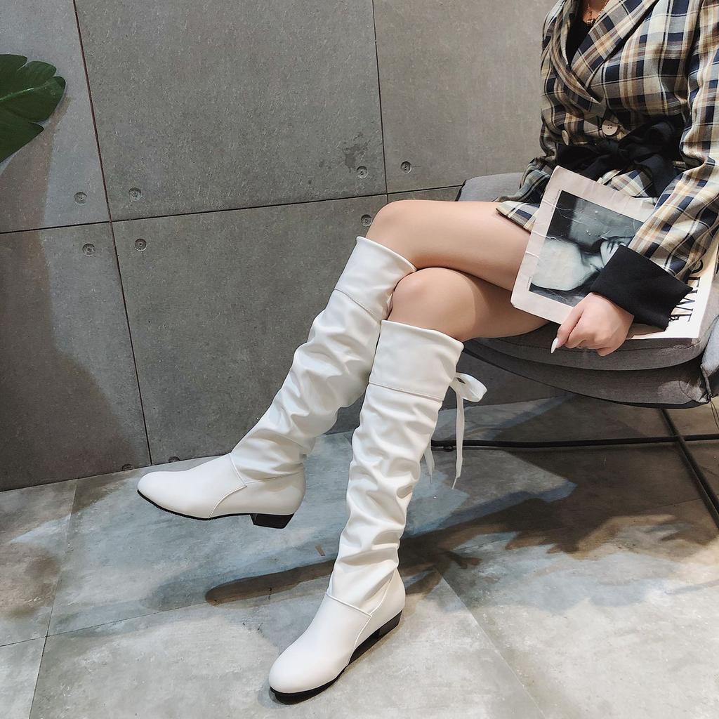 Boots autumn and winter new trendy low heel round head boots large size knight boots