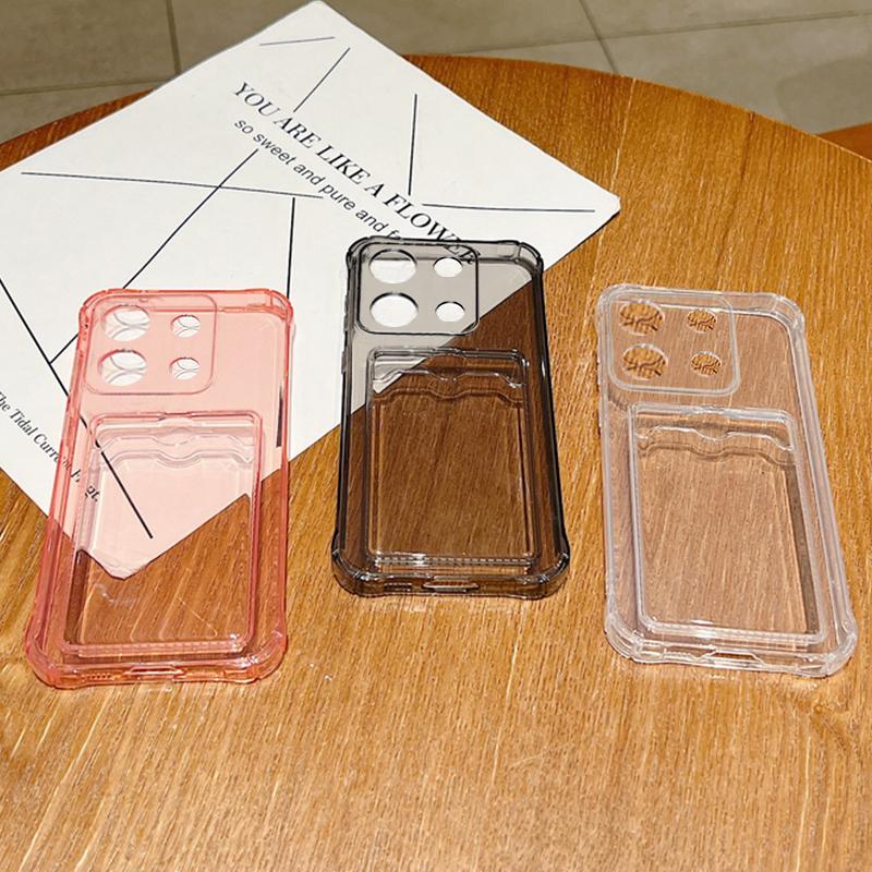 Soft Silicone Transparent Card Slot Phone Case for Xiaomi 14 13t Poco X6 F6 X5 Pro Remdi Note 14 13 12 11 10 Pro Shockproof Lens Protection Slim Cover
