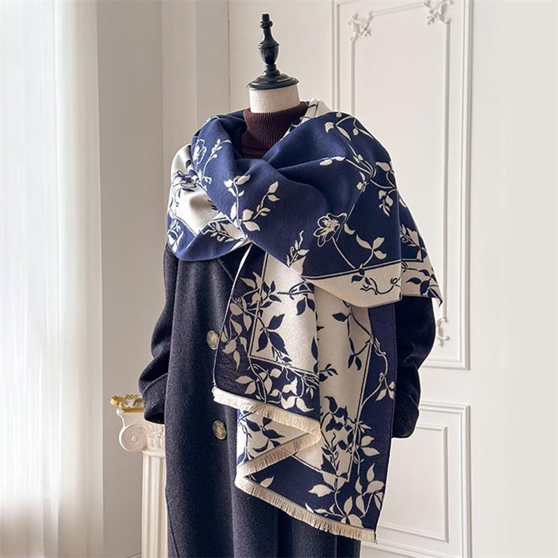 Winter Cashmere Scarf for Women Luxury Warm Shawl Floral Print Windproof Cape Pashmina Handerchief Designer Female Scrarf