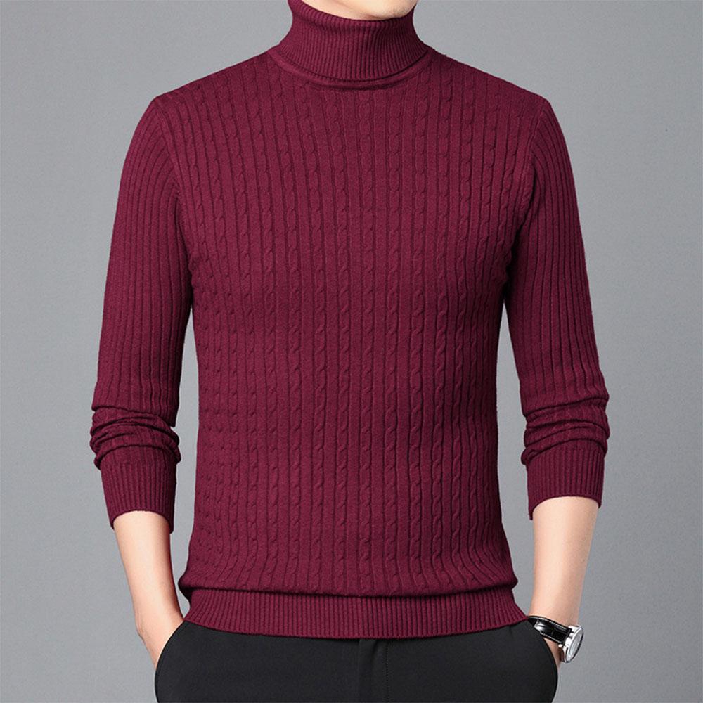 Autumn Men's Turtleneck Knitted Sweaters Winter Warm Slim Fit Pullover Sweater Breathable Solid Color Streetwear Tracksuit