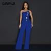 Women's New Smocked Irregular Design Loose Wide Leg Trousers Jumpsuit