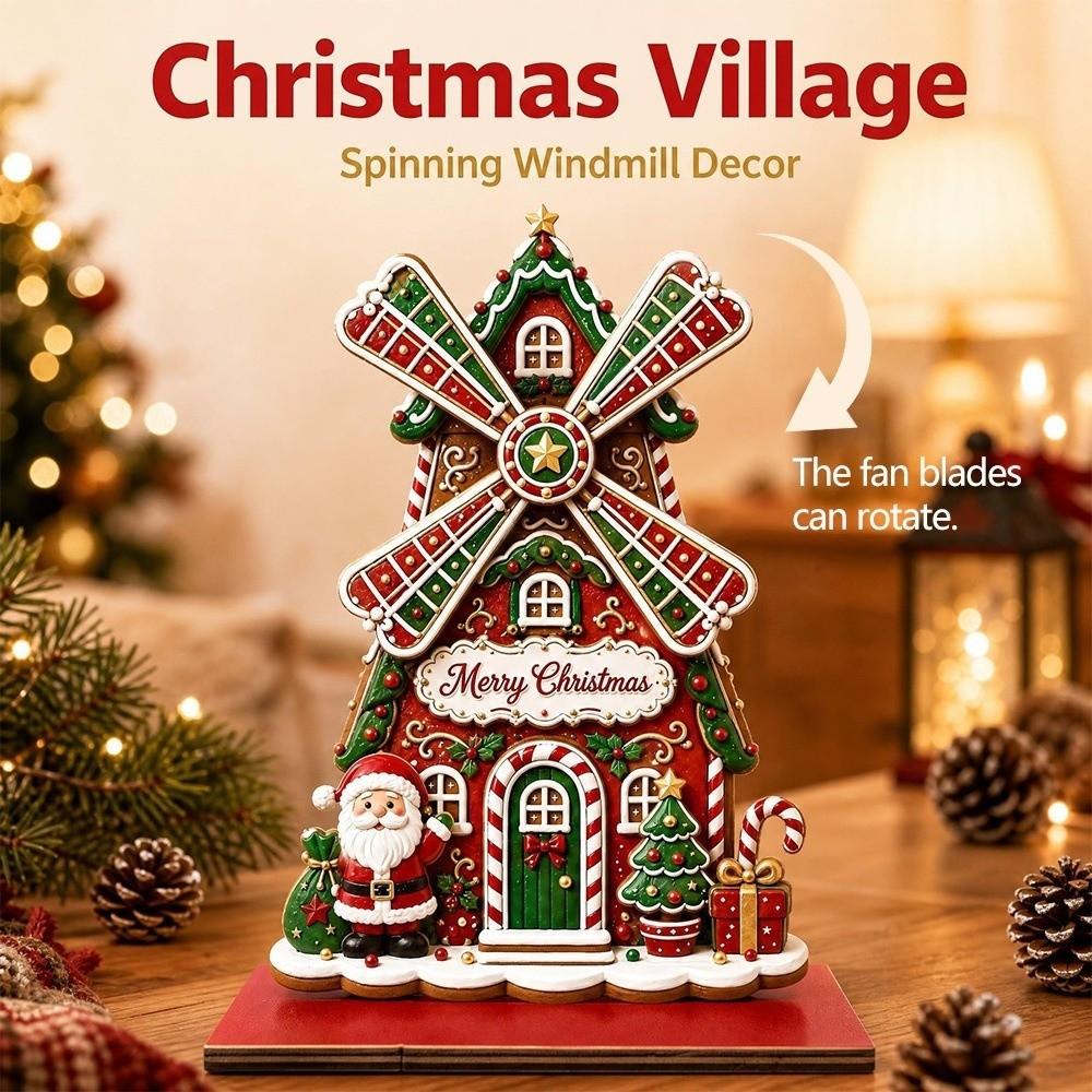 Multi‑Color Christmas Windmill House Ornament 2D Flat Wooden Holiday Wooden Centerpiece Gift