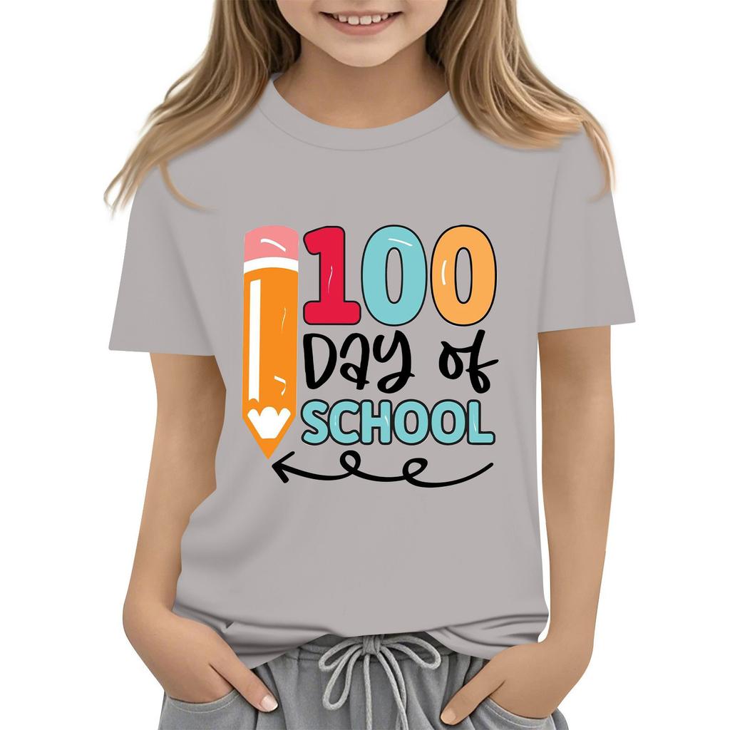 Детская модная повседневная футболка с коротким рукавом и круглым вырезом в честь 100-дневной годовщины школы